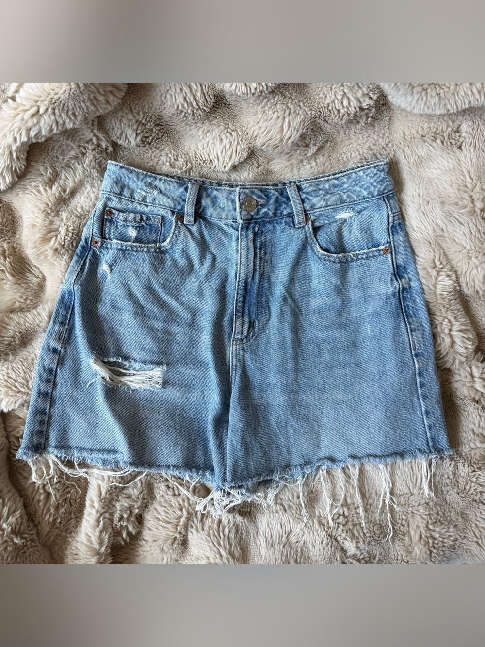 Garage High-Waist Distressed Light Blue Denim Shorts